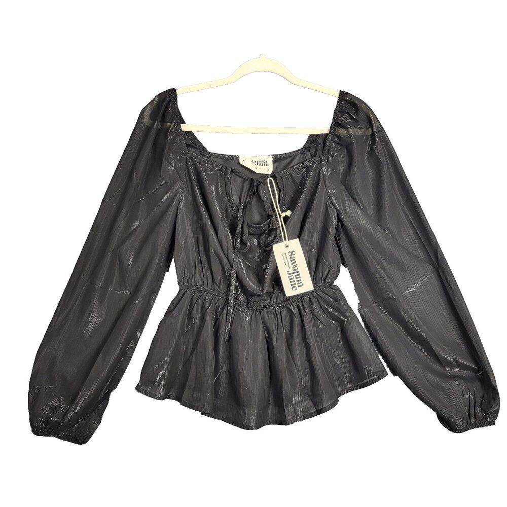SAVANNA JANE Black Shiny Whimsigoth Top Witchy Romantic Whimsigoth SIZE SMALL